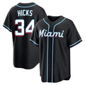 Friene M.Marlins #34 Liam Hicks Player Black Fashion Out Home Game Stitched Jerseys