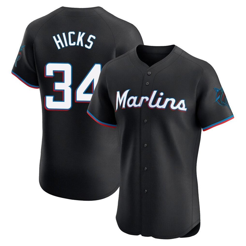 Friene M.Marlins #34 Liam Hicks Player Black Vapor Home Limited Elite Stitched Jerseys