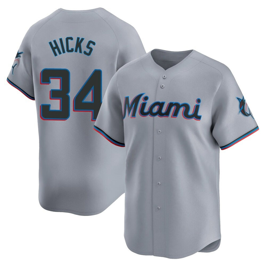 Friene M.Marlins #34 Liam Hicks Player Gray Home Limited Stitched Jerseys