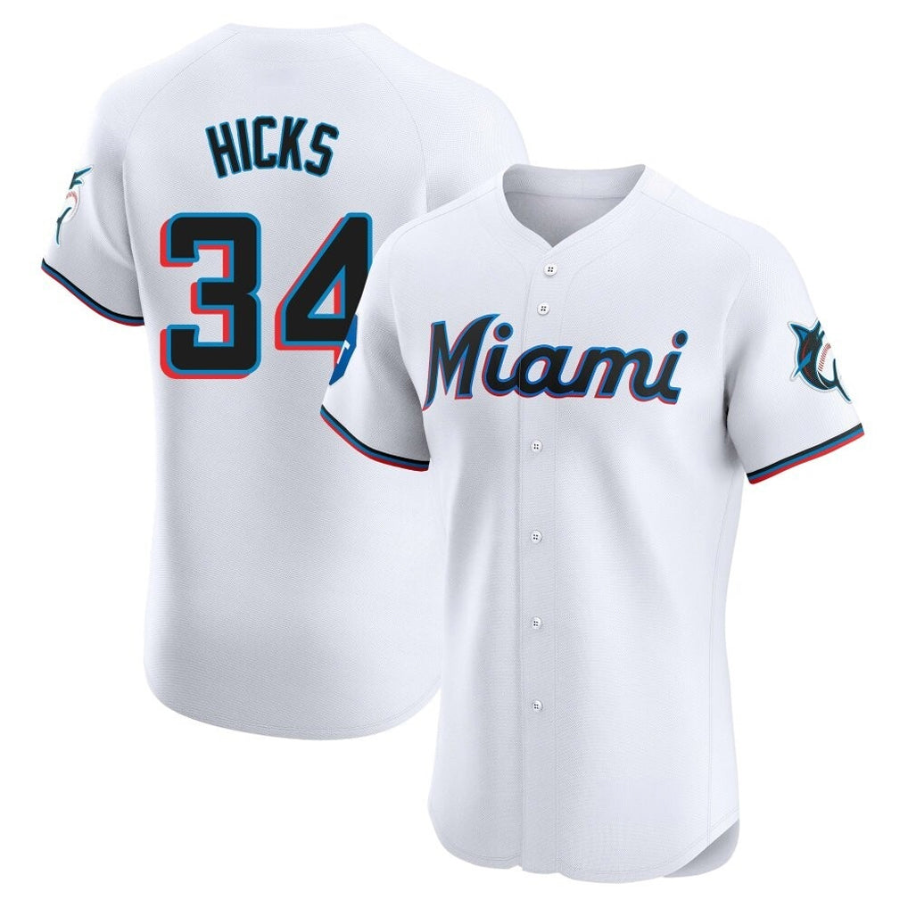 Friene M.Marlins #34 Liam Hicks Player White  Home Limited Elite Stitched Jerseys