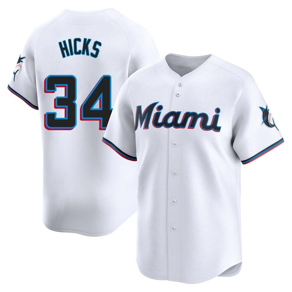 Friene M.Marlins #34 Liam Hicks Player White  Home Limited Stitched Jerseys