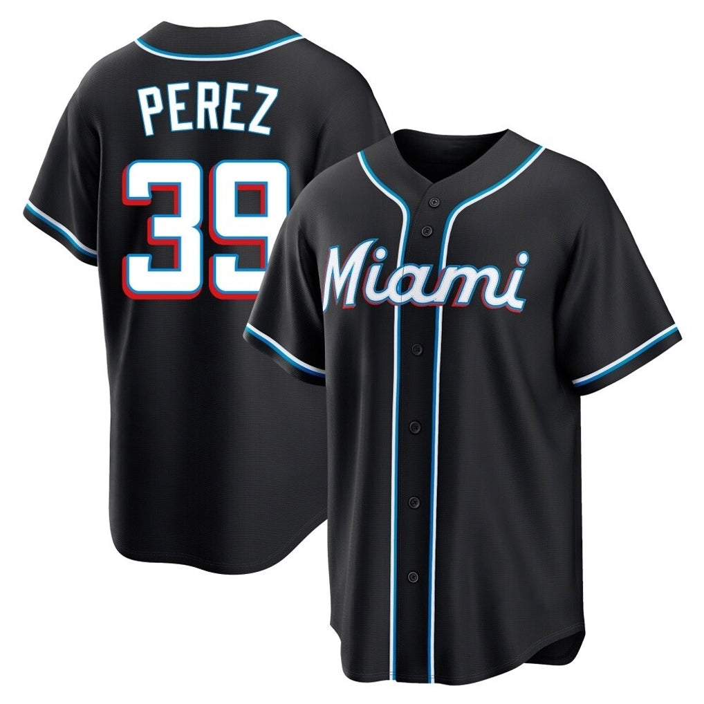 Friene M.Marlins #39 Eury Perez Player Black Fashion Out Home Game Stitched Jerseys