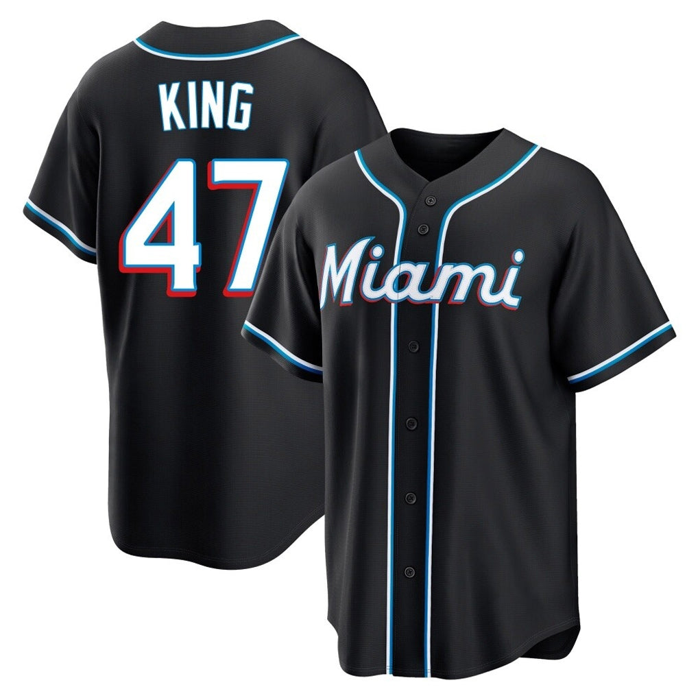 Friene M.Marlins #47 John King Player Black Fashion Out Home Game Stitched Jerseys