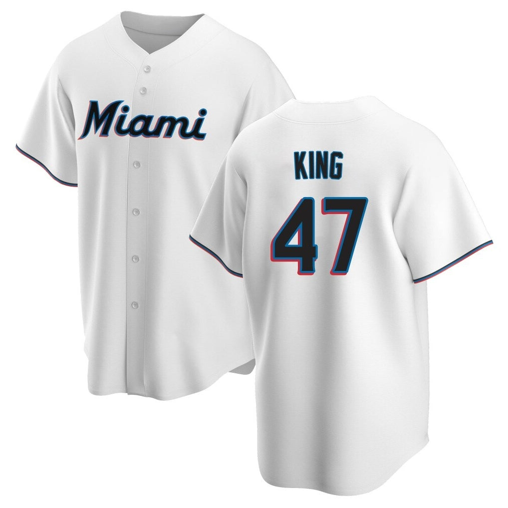 Friene M.Marlins #47 John King Player White  Home Game Stitched Jerseys
