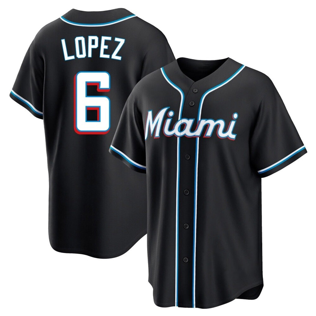 Friene M.Marlins #6 Otto Lopez Player Black Fashion Out Home Game Stitched Jerseys