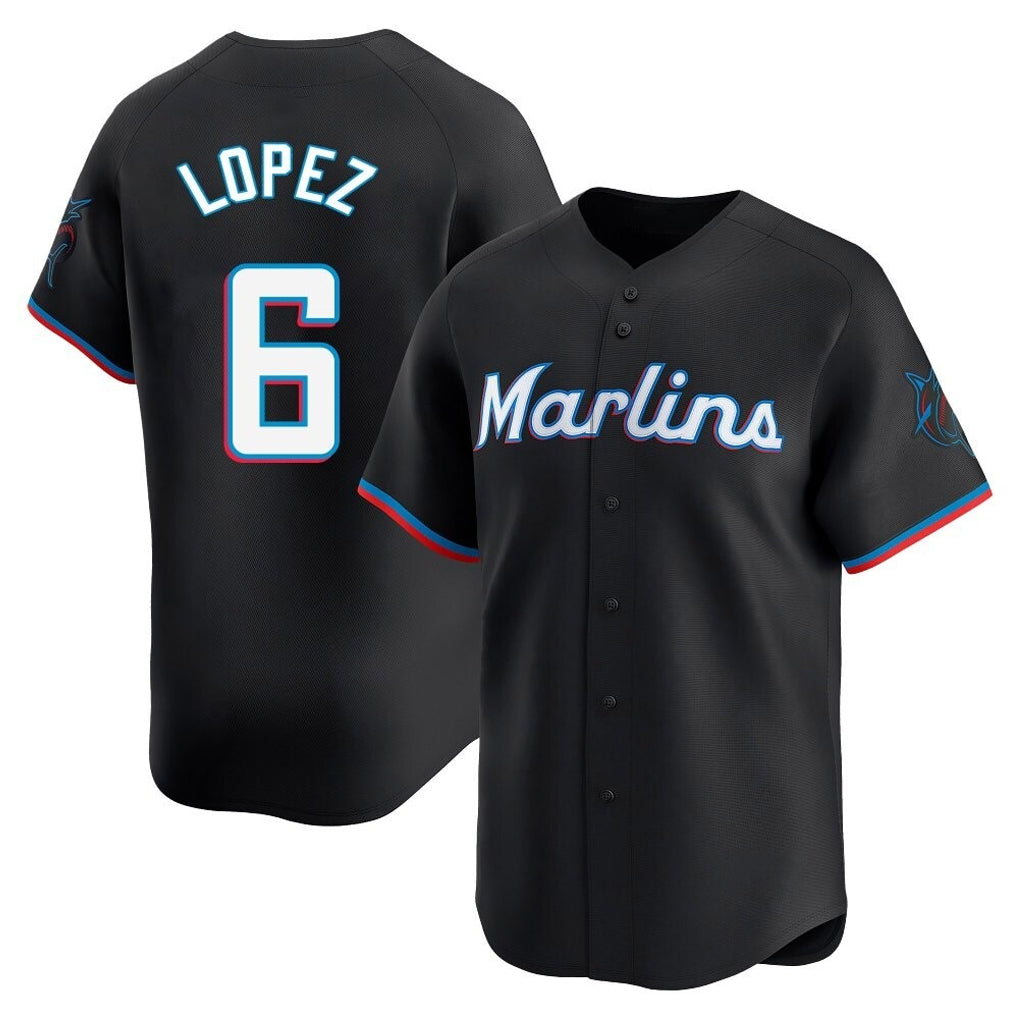 Friene M.Marlins #6 Otto Lopez Player Black  Home Limited Stitched Jerseys