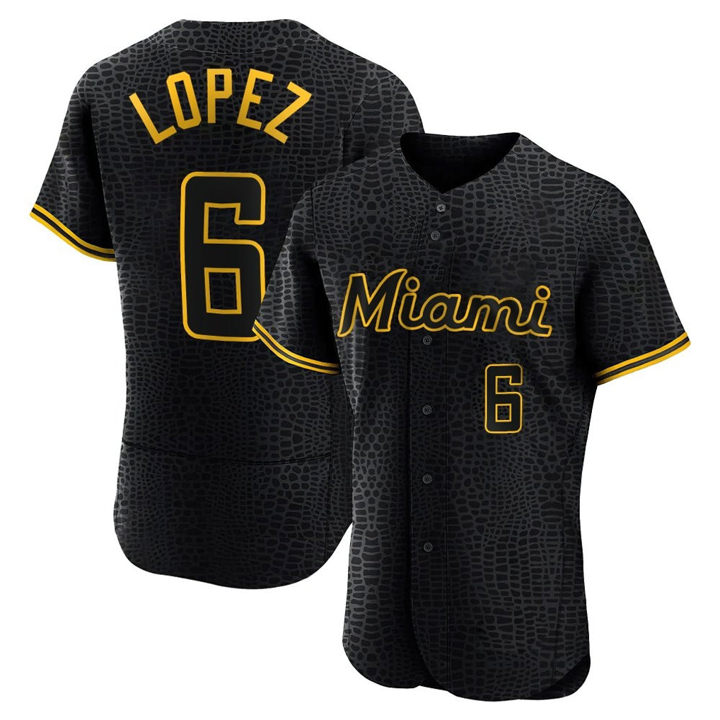 Friene M.Marlins #6 Otto Lopez Player Black Snake Skin City Home Limited Elite Stitched Jerseys