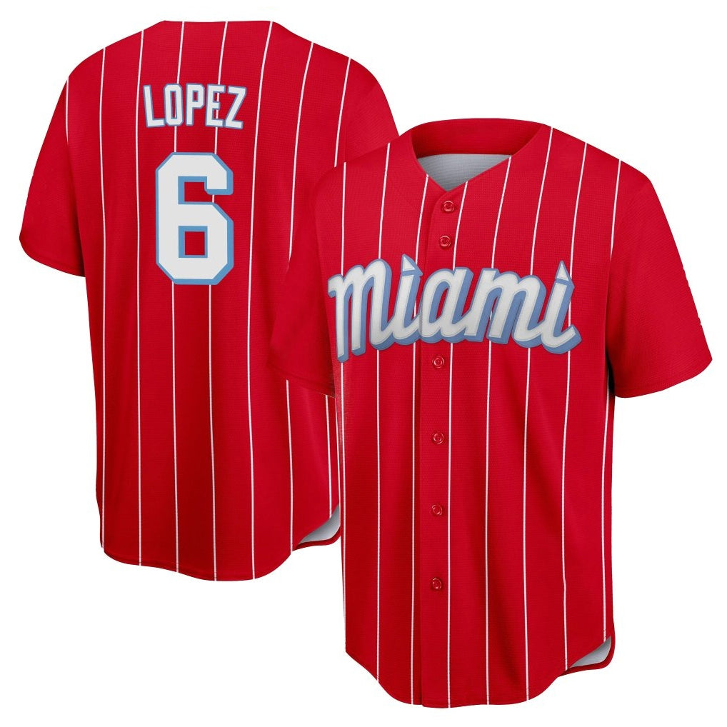 Friene M.Marlins #6 Otto Lopez Player Red City Connect Home Game Stitched Jerseys