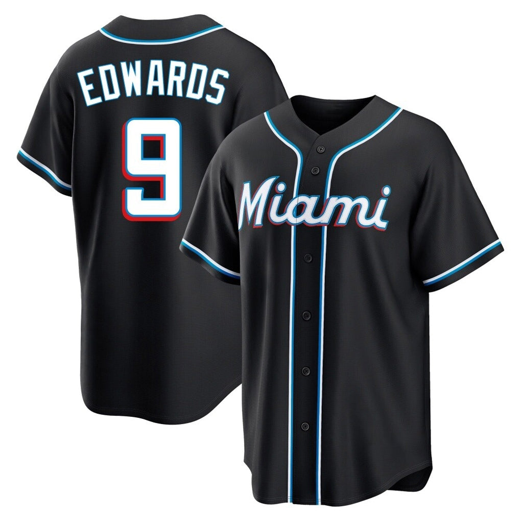 Friene M.Marlins #9 Xavier Edwards Player Black Fashion Out Home Game Stitched Jerseys