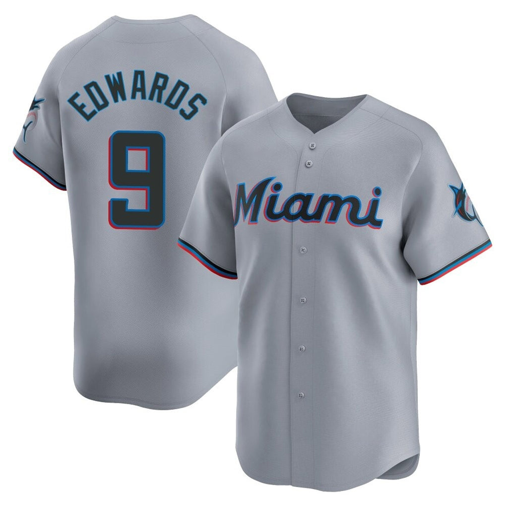 Friene M.Marlins #9 Xavier Edwards Player Gray Home Limited Stitched Jerseys