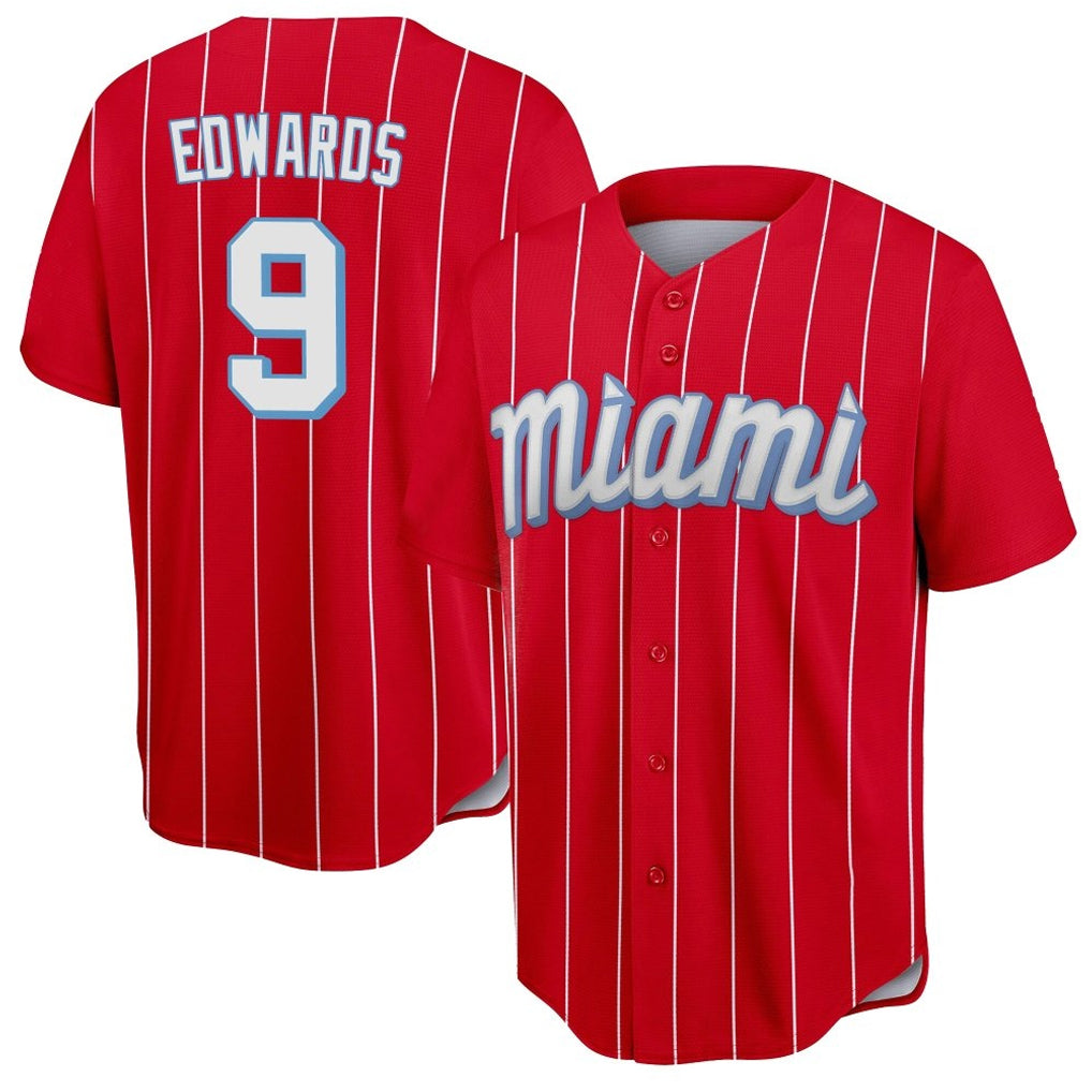 Friene M.Marlins #9 Xavier Edwards Player Red City Connect Home Game Stitched Jerseys
