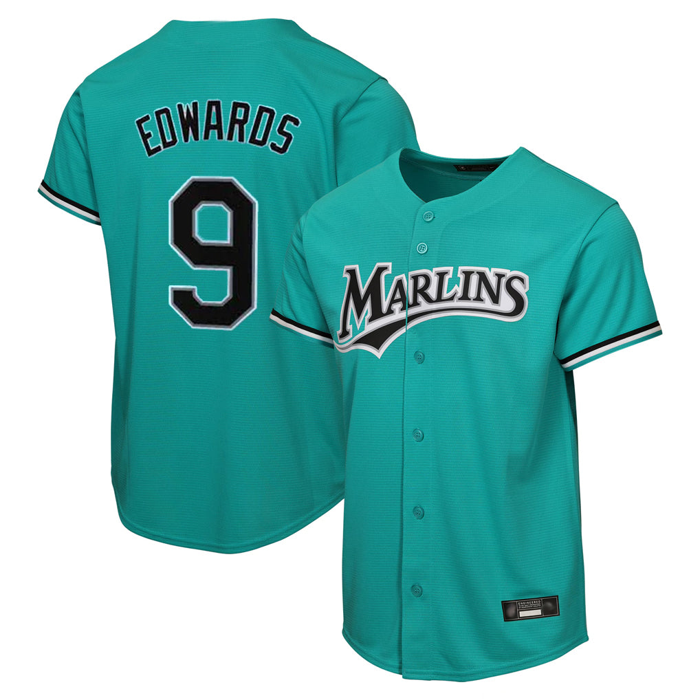 Friene M.Marlins #9 Xavier Edwards Player Teal Home Game Stitched Jerseys