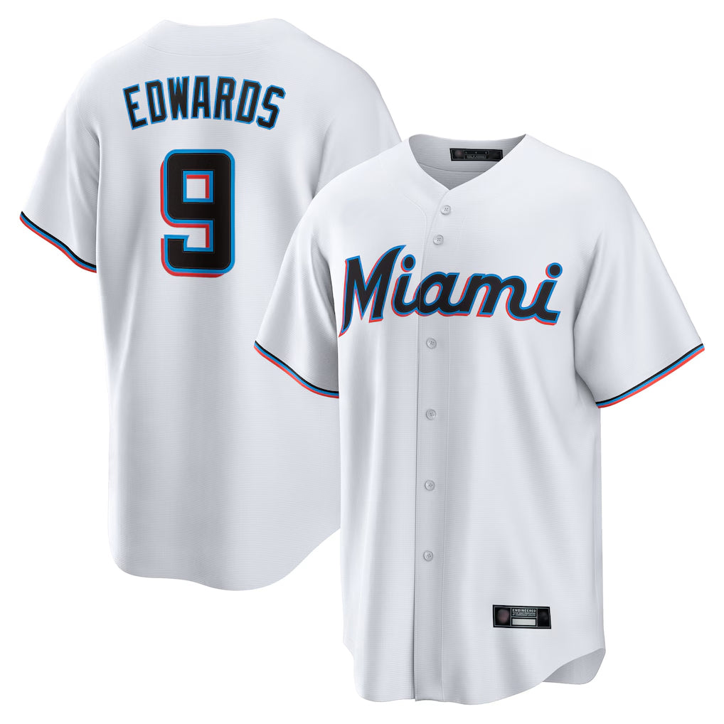 Friene M.Marlins #9 Xavier Edwards Player White  Home Game Stitched Jerseys