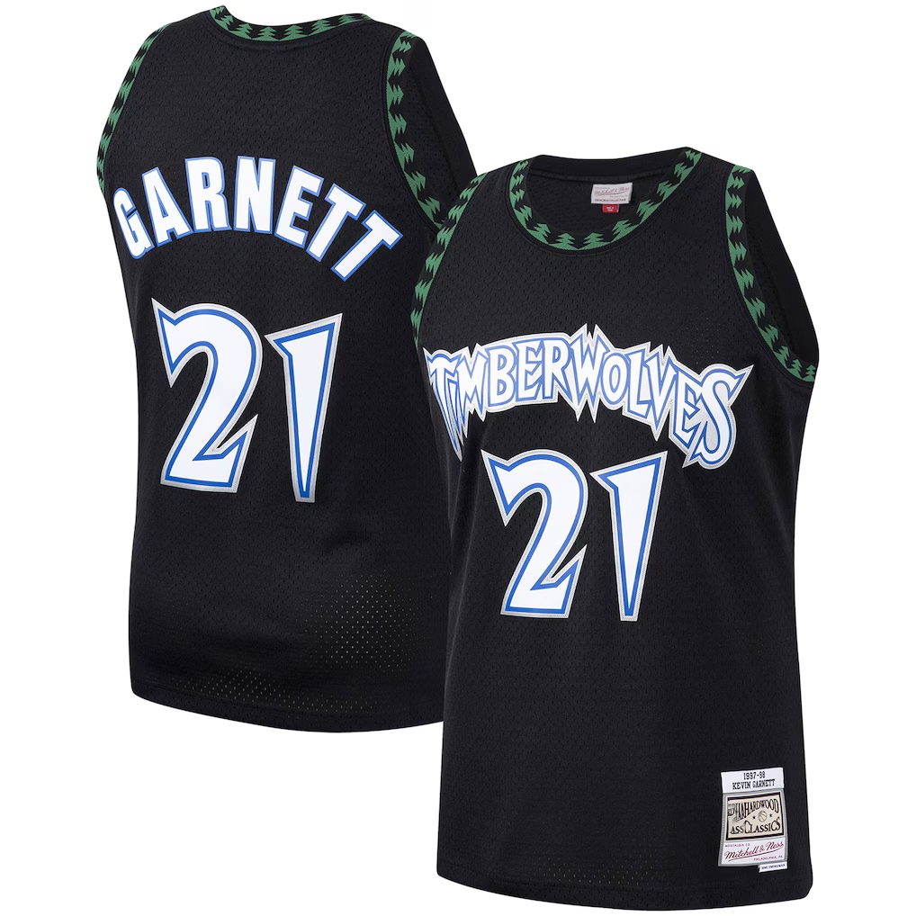 Friene M.Timberwolves #21 Kevin Garnett Mitchell & Ness Black Hardwood Classics Swingman Stitched Jerseys