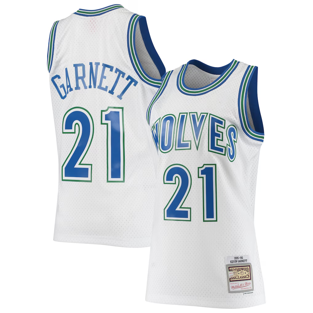 Friene M.Timberwolves #21 Kevin Garnett Mitchell & Ness White 199596 Hardwood Classics Swingman Stitched Jerseys