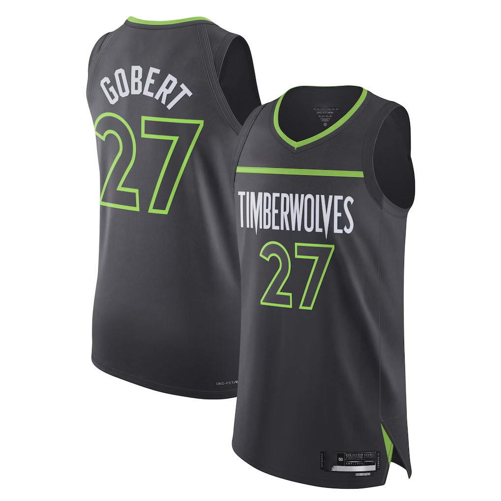 Friene M.Timberwolves #27 Rudy Gobert Jordan Brand Anthracite Authentic Stitched Jerseys- Statement Edition