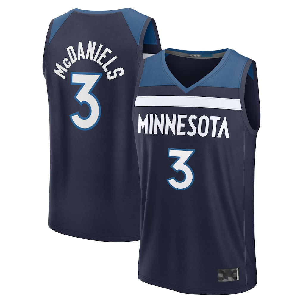 Friene M.Timberwolves #3 Jaden McDaniels Navy Fast Break Replica Stitched Jerseys - Icon Edition