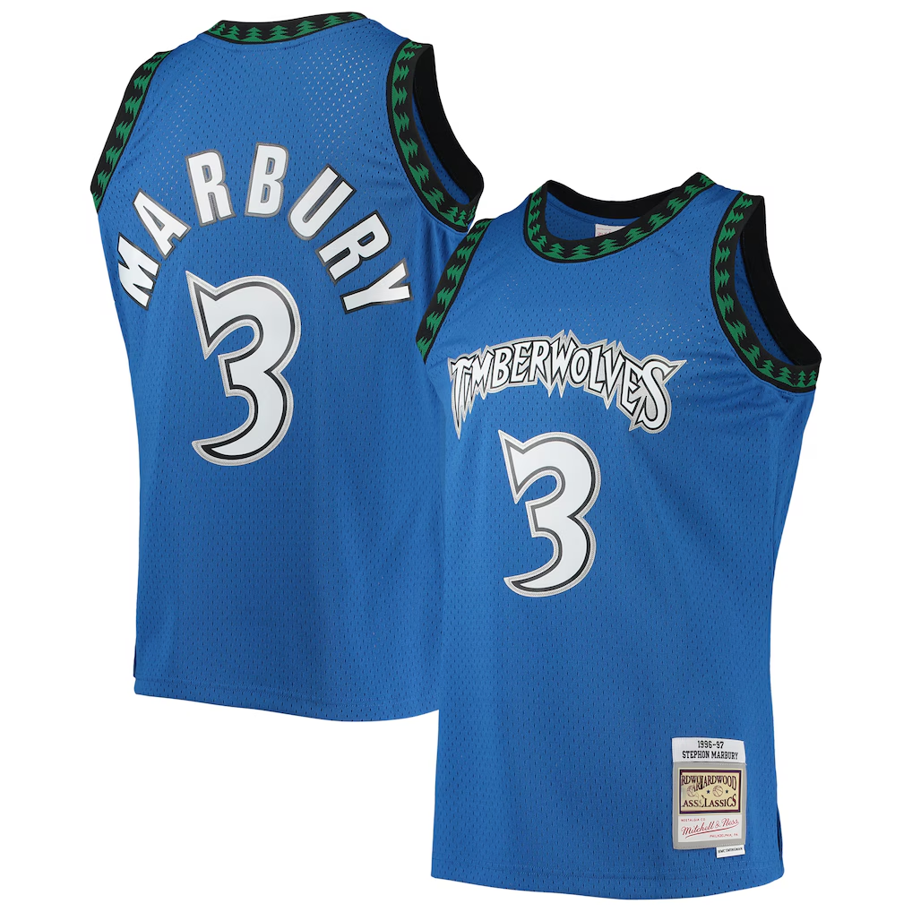 Friene M.Timberwolves #3 Stephon Marbury Mitchell & Ness Blue 199697 Hardwood Classics Swingman Stitched Jerseys