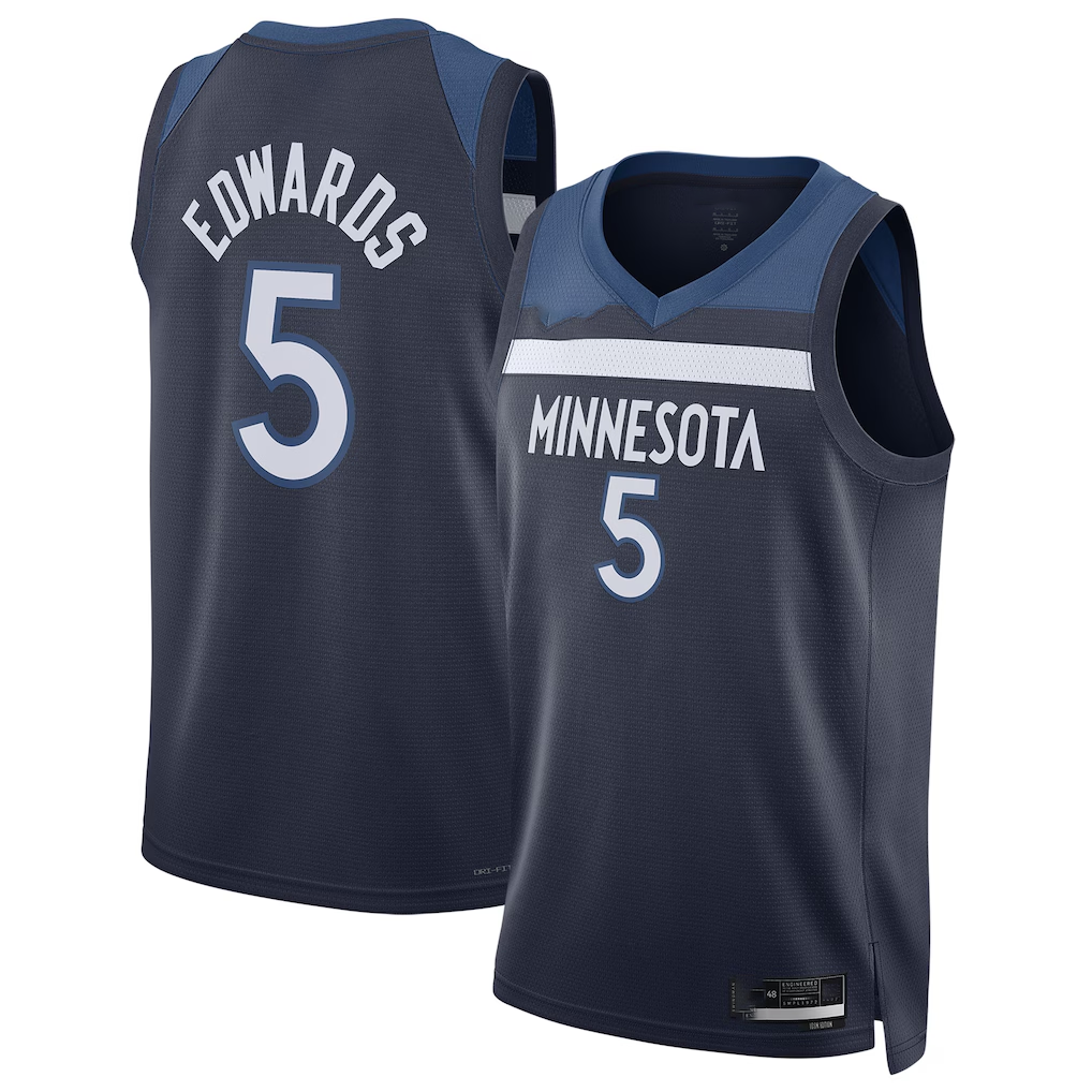 Friene M.Timberwolves #5 Anthony Edwards Navy Swingman Stitched Jerseys- Icon Edition