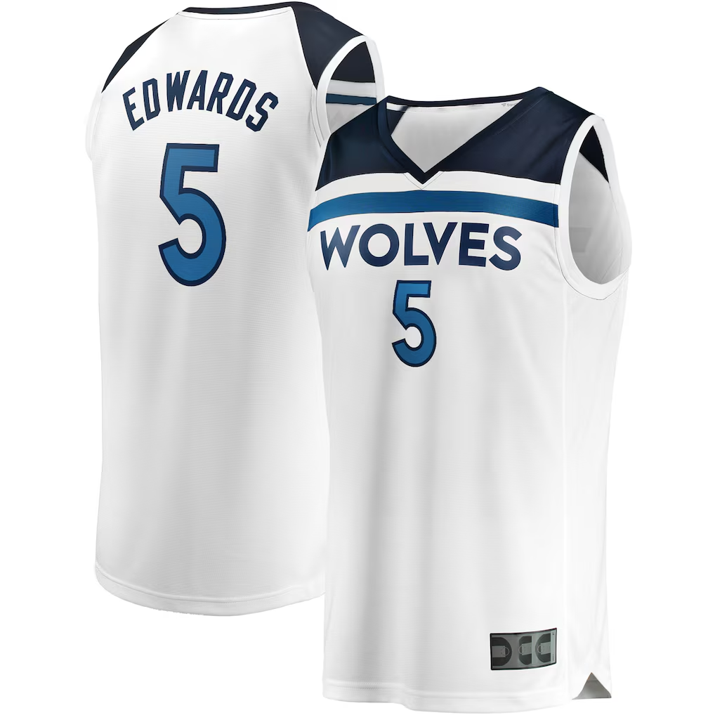 Friene M.Timberwolves #5 Anthony Edwards White Fast Break Replica Player Stitched Jerseys - Association Edition