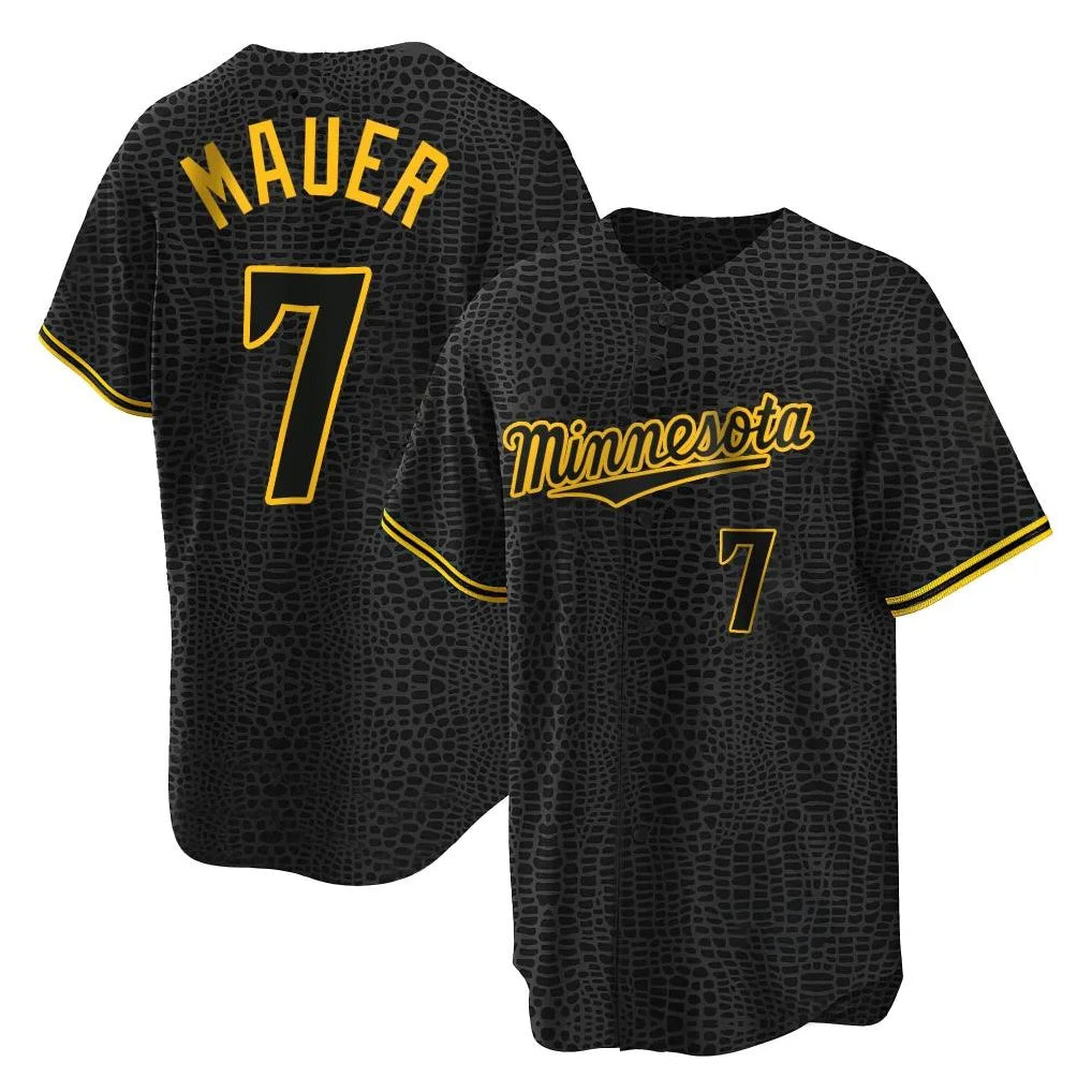 Friene M.Twins #7 Joe Mauer Player Black Snake Skin City Home Game Stitched Jerseys
