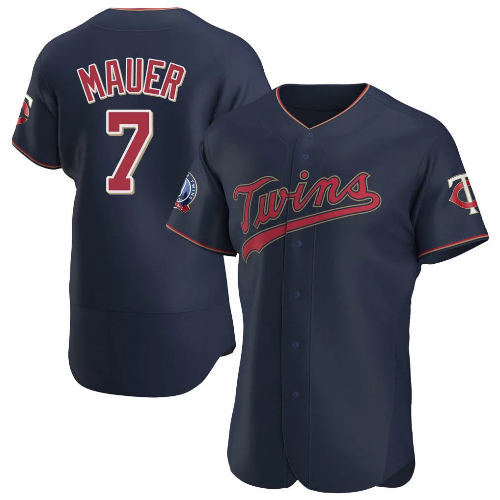Friene M.Twins #7 Joe Mauer Player Navy 60th Home Limited Elite Stitched Jerseys