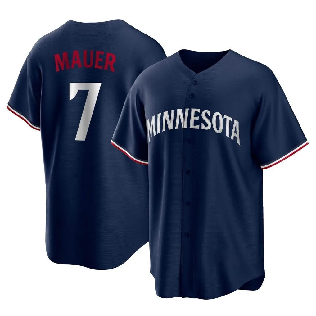 Friene M.Twins #7 Joe Mauer Player Navy Replica Alternate Home Stitched Jerseys