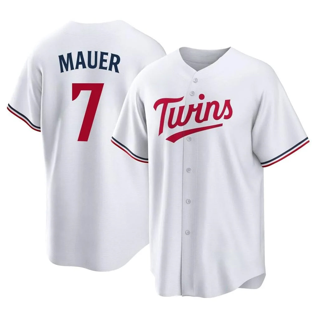 Friene M.Twins #7 Joe Mauer Player White Home Game Stitched Jerseys