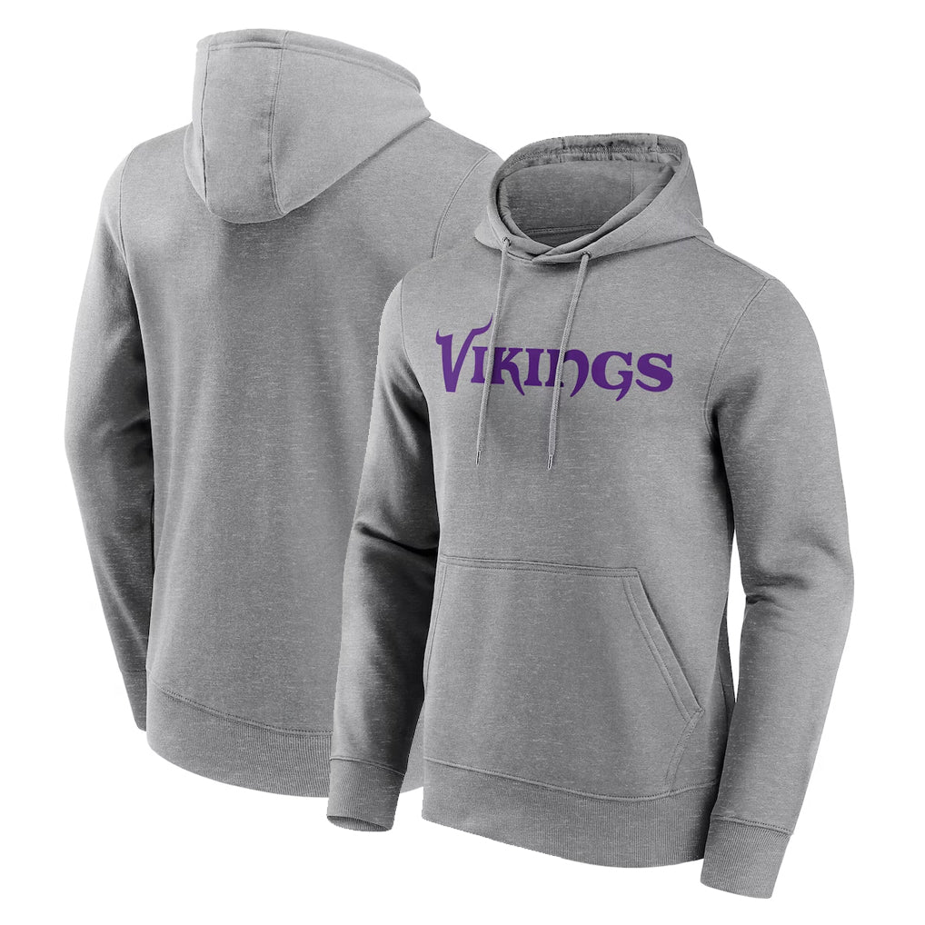Friene M.Vikings Gray LOGO Pullover Hoodies Home Game Blank Player Stitched Jerseys