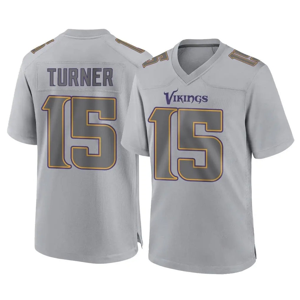 Friene M.Vikings #15 Dallas Turner Player Gray Atmosphere Fashion Home Game Stitched Jerseys
