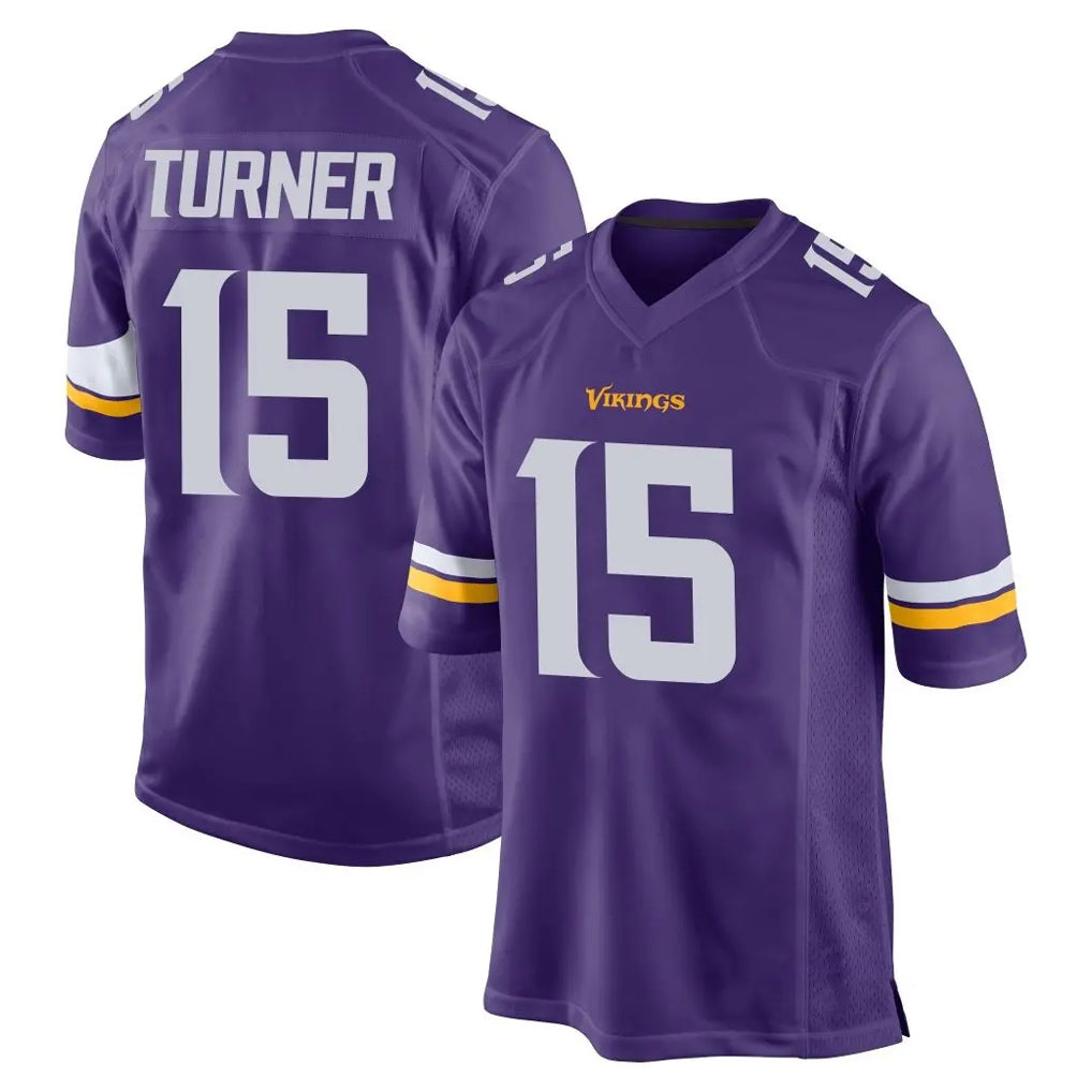 Friene M.Vikings #15 Dallas Turner Player Purple Home Game Stitched Jerseys