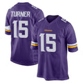 Friene M.Vikings #15 Dallas Turner Player Purple Home Game Stitched Jerseys