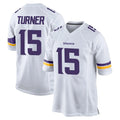 Friene M.Vikings #15 Dallas Turner Player White Home Game Stitched Jerseys