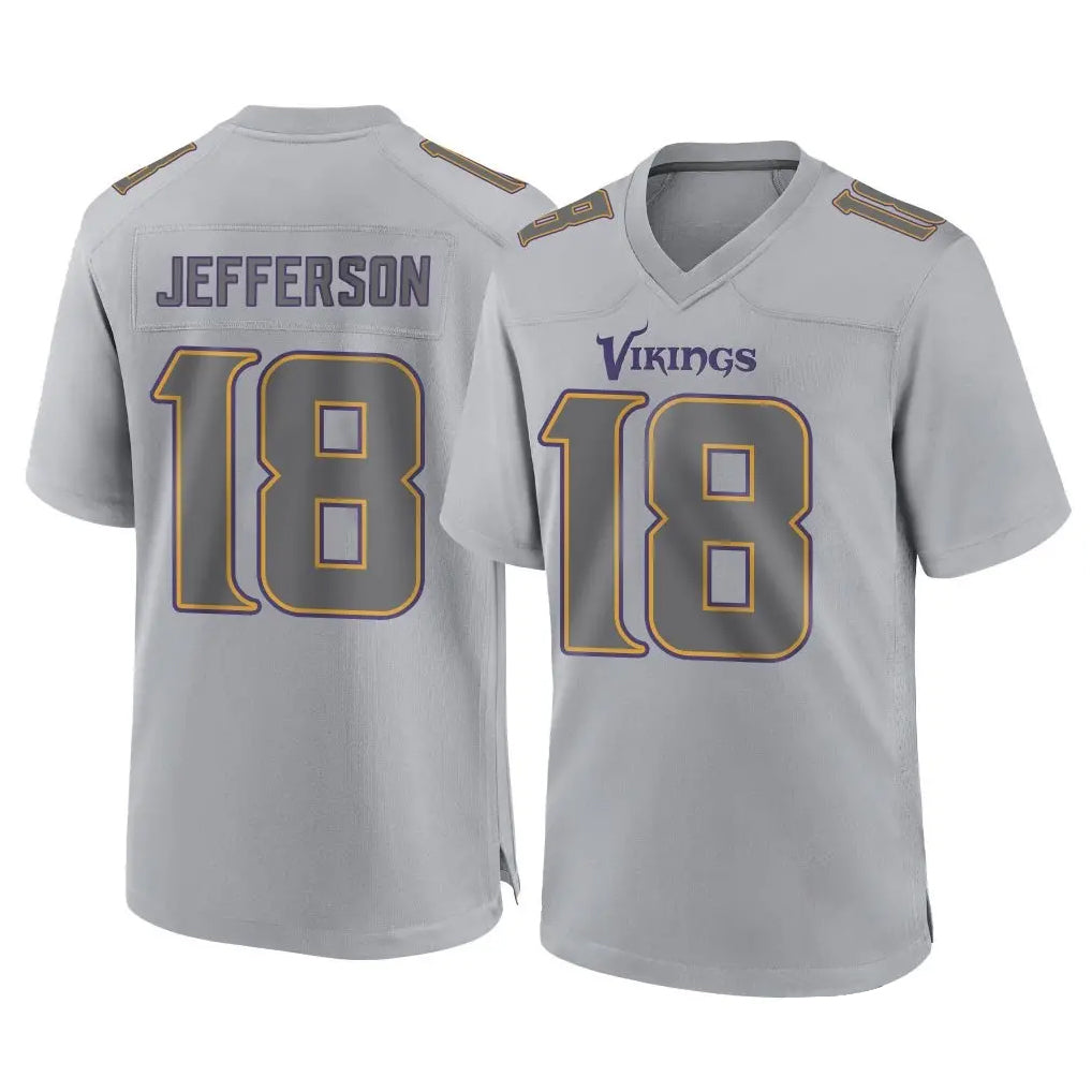 Friene M.Vikings #18 Justin Jefferson Player Gray Atmosphere Fashion Home Game Stitched Jerseys