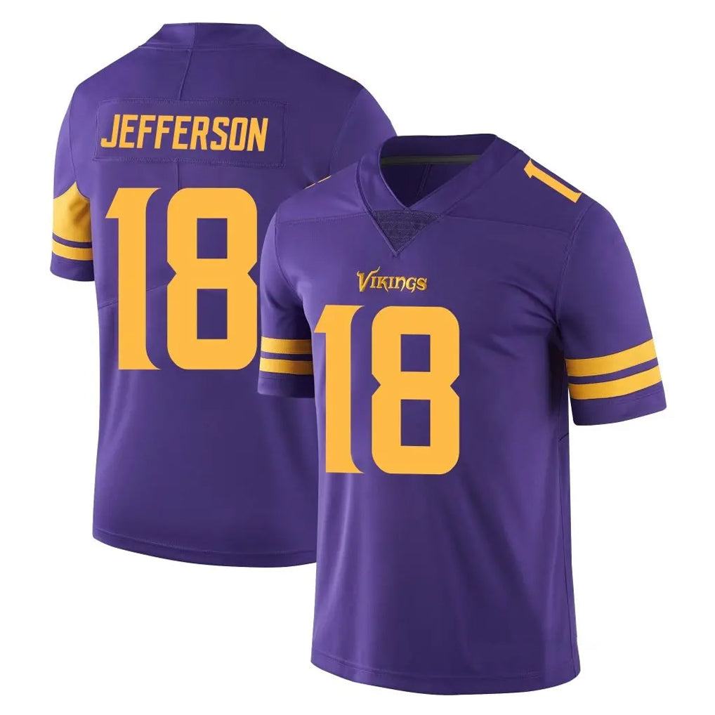 Friene M.Vikings #18 Justin Jefferson Player Purple Limited Color Rush Home Game Stitched Jerseys