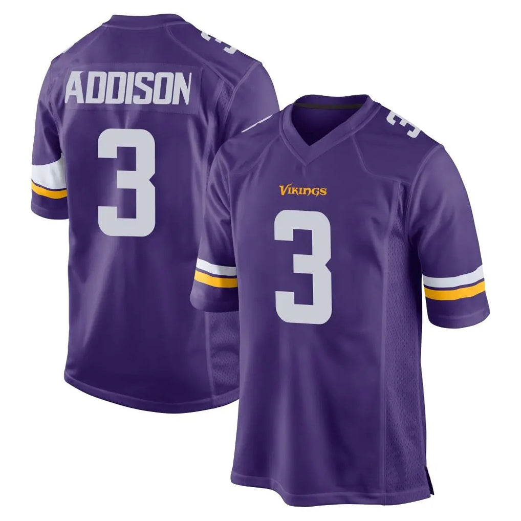 Friene M.Vikings #3 Jordan Addison Player Purple Home Game Stitched Jerseys