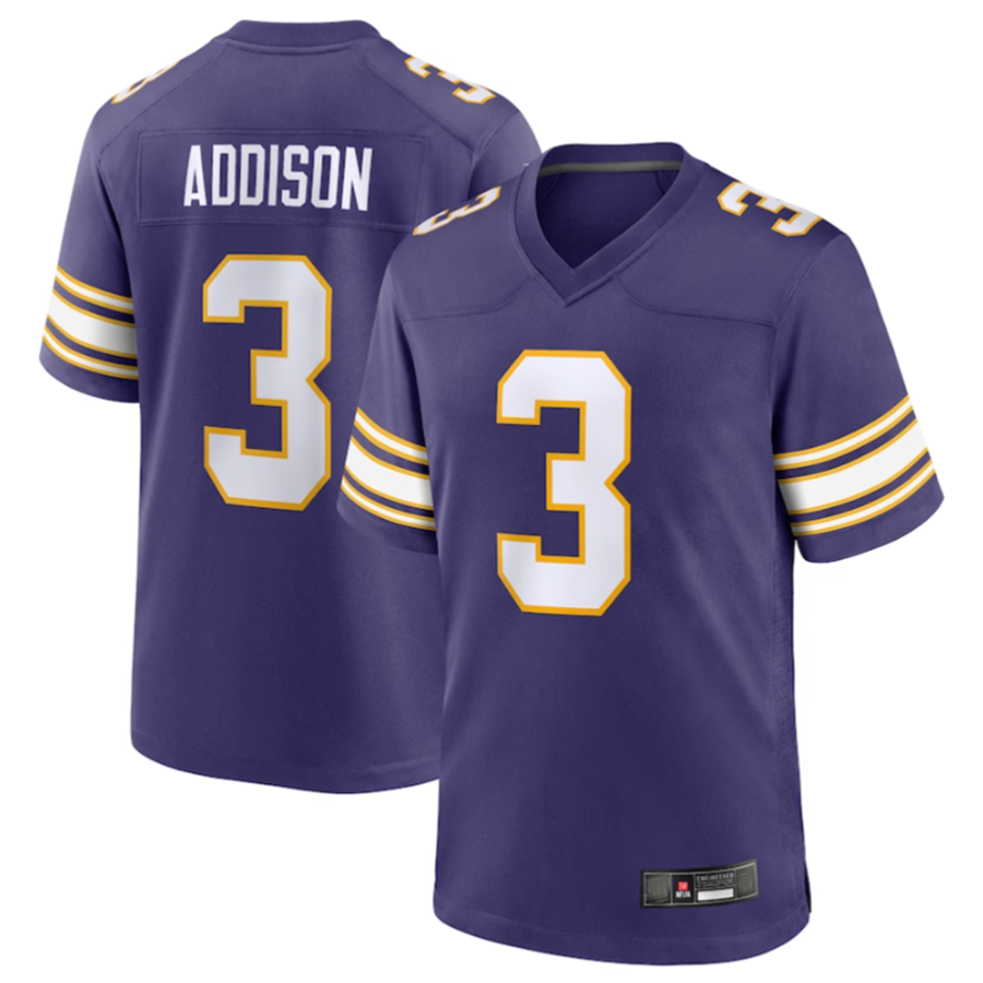 Friene MN.Vikings #3 Jordan Addison Purple Classic Player Game Jersey American Stitched Jerseys