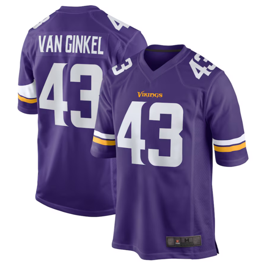 Friene MN.Vikings #43 Andrew Van Ginkel Purple Team Game Jersey Stitched American Stitched Jerseys