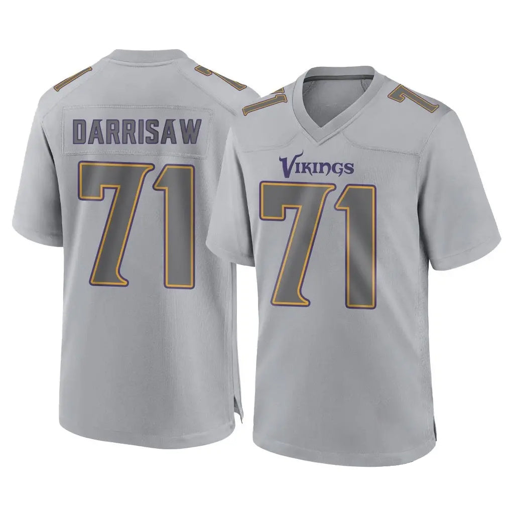 Friene M.Vikings #71 Christian Darrisaw Player Gray Atmosphere Fashion Home Game Stitched Jerseys