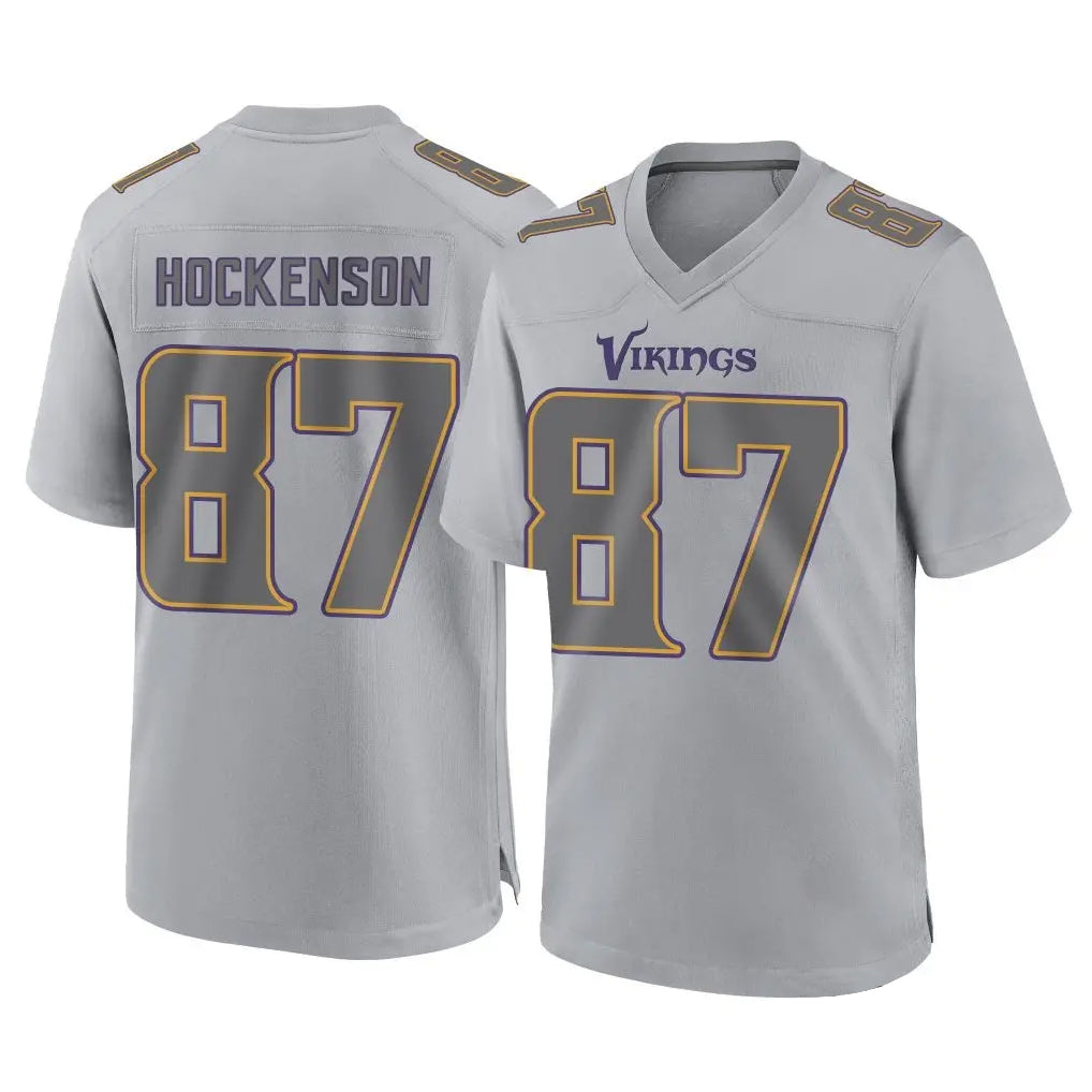 Friene M.Vikings #87 T.J. Hockenson Player Gray Atmosphere Fashion Home Game Stitched Jerseys