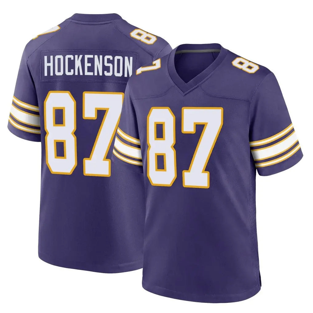 Friene M.Vikings #87 T.J. Hockenson Player Purple Classic Home Game Stitched Jerseys