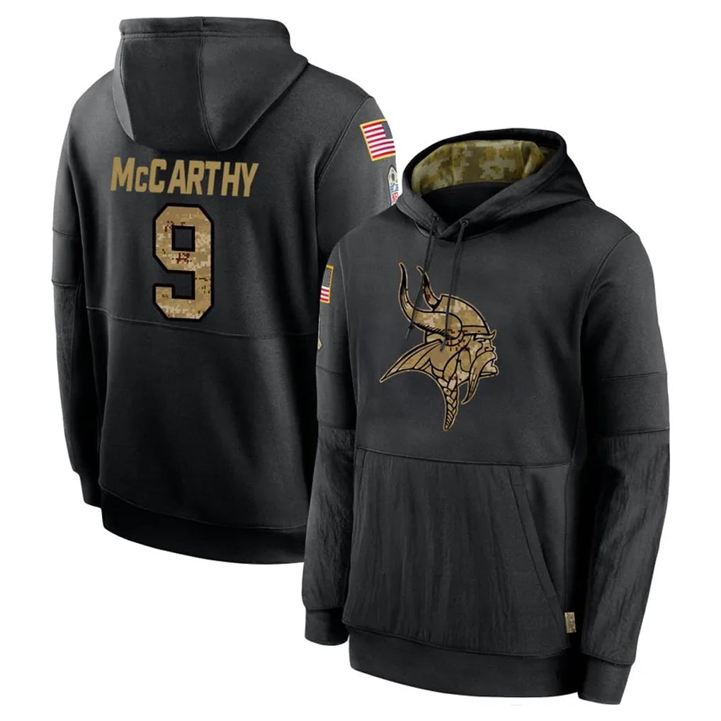 Friene M.Vikings #9 J.J. McCarthy Player Black Salute to Service Hoodies Limited Game Stitched Jerseys