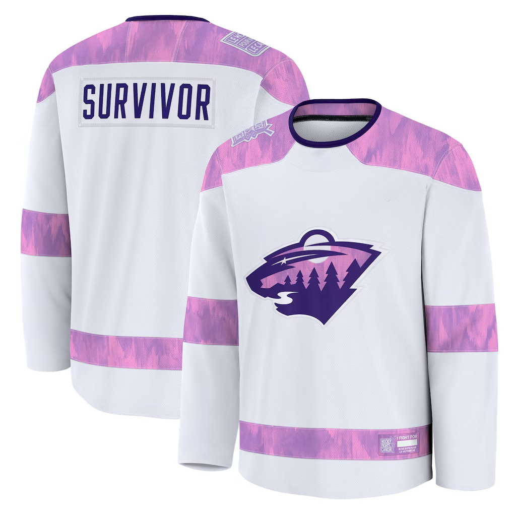 Friene M.Wild White Hockey Fights Cancer Survivor Practice Jerseys