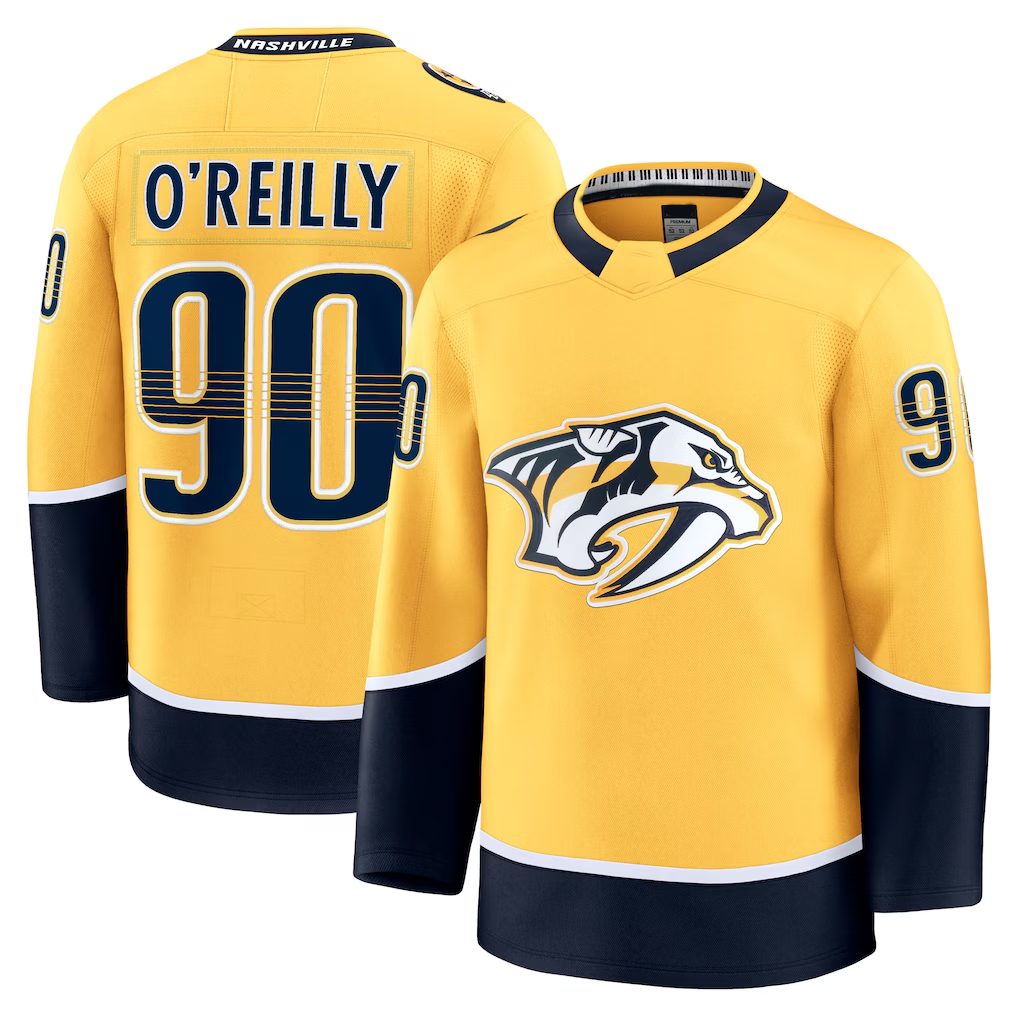 Friene N.Predators #90 Ryan O'Reilly Yellow Home Premium Jerseys