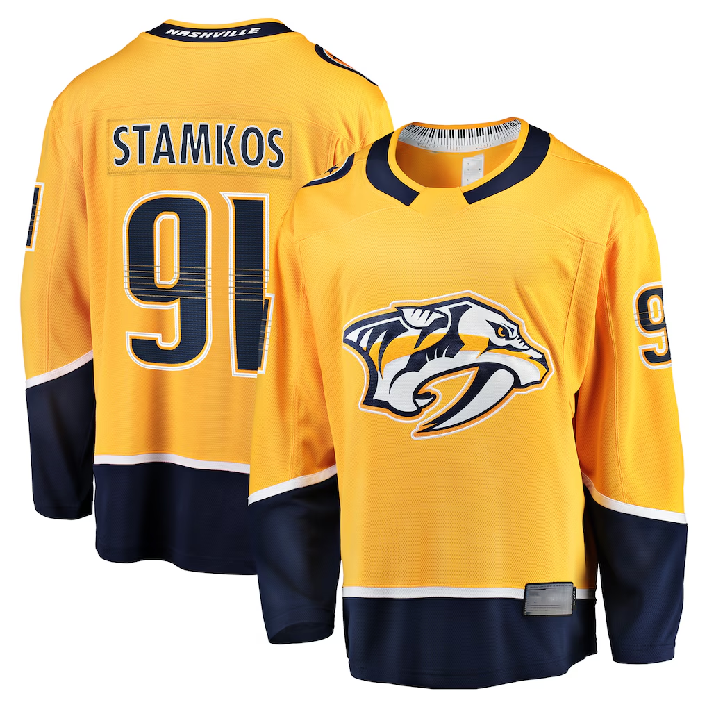 Friene N.Predators #91 Steven Stamkos Gold Home Premier Breakaway Player Jerseys