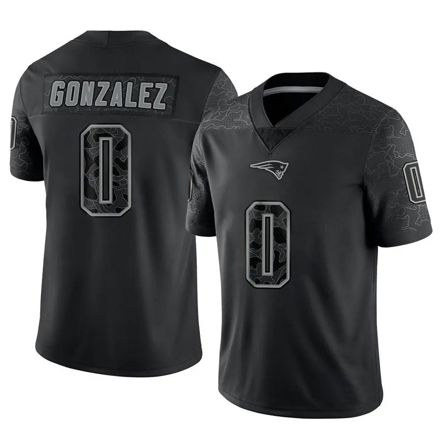 Friene NE.Patriots #0 Christian Gonzalez Player Black Reflective Limited Stitched Jerseys