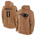 Friene NE.Patriots #0 Christian Gonzalez Player Brown Salute to Service Pullover Hoodies Limited Game Stitched Jerseys