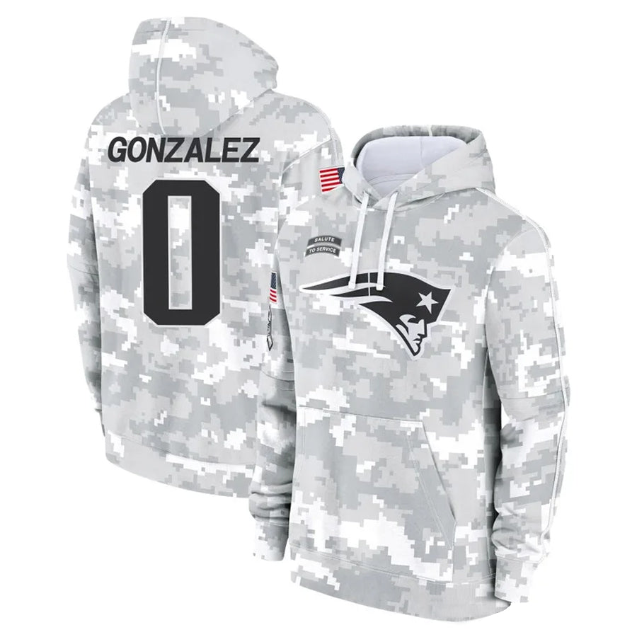 Friene NE.Patriots #0 Christian Gonzalez Player Salute to Service Hoodies Stitched Jerseys