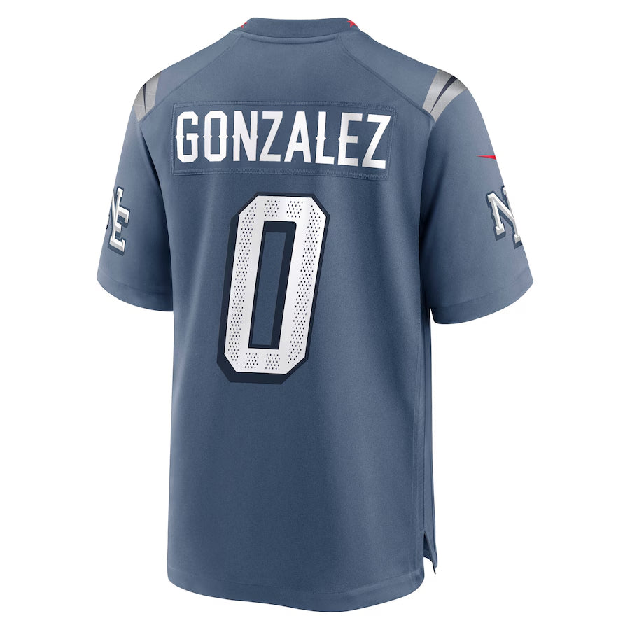 Friene NE.Patriots #0 Christian Gonzalez Player Storm Blue Rivalries Collection Game Stitched Jerseys