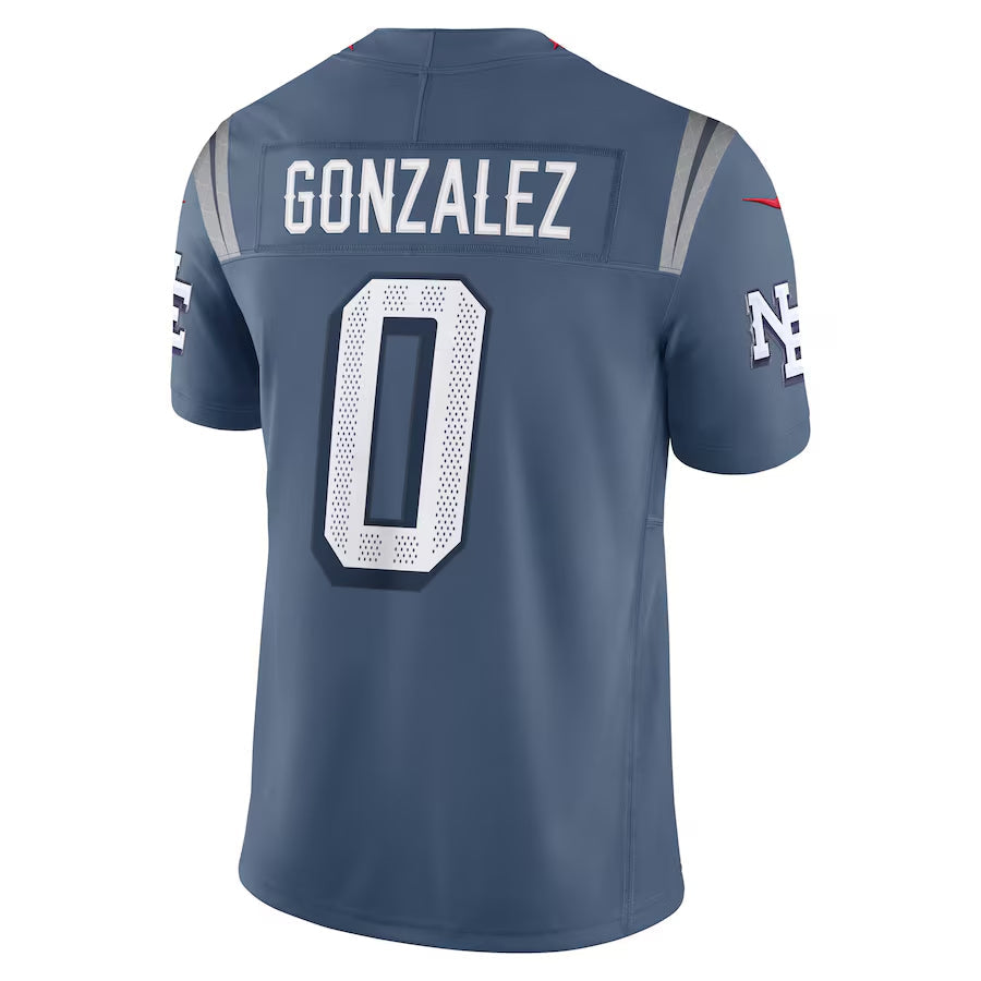 Friene NE.Patriots #0 Christian Gonzalez Player Storm Blue Rivalries Collection Limited Stitched Jerseys